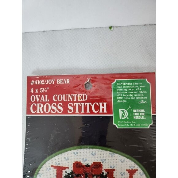 VINTAGE Design For The Needle Oval Counted Cross Stitch Kit Joy Bear Christmas - Picture 3 of 5